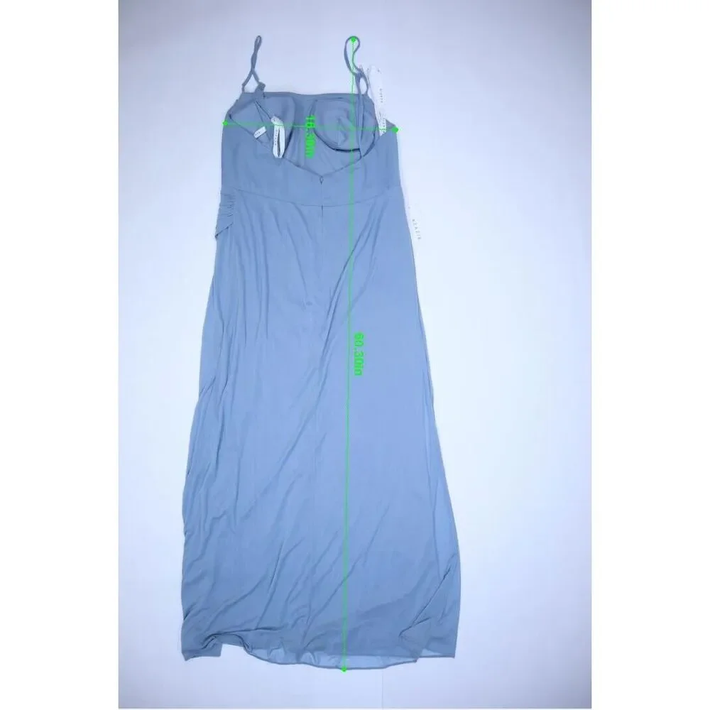 Azazie Kalea Dusty Blue Spaghetti Strap Fitted Pleated Mesh Bridesmaid Dress 18